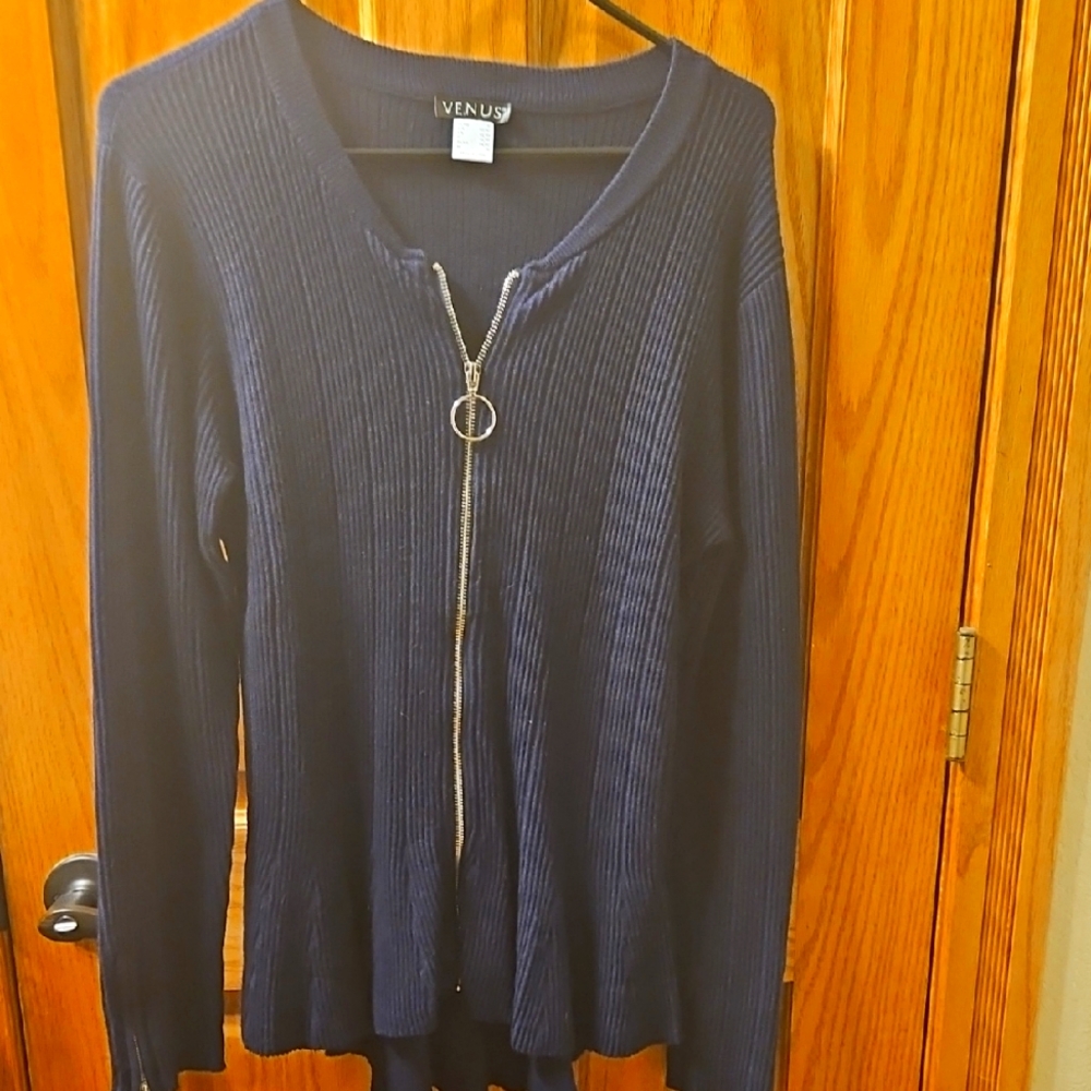 VENUS Navy Blue Ribbed Cardigan
